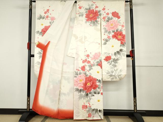 平和屋着物●豪華振袖　手描き　草花文　枝梅　正絹　逸品　AABH3746cs