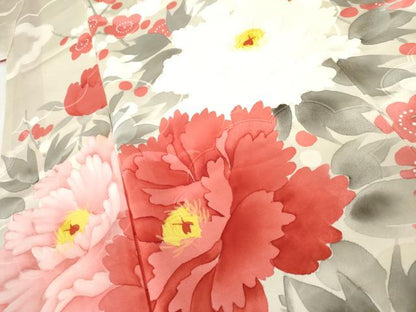 平和屋着物●豪華振袖　手描き　草花文　枝梅　正絹　逸品　AABH3746cs