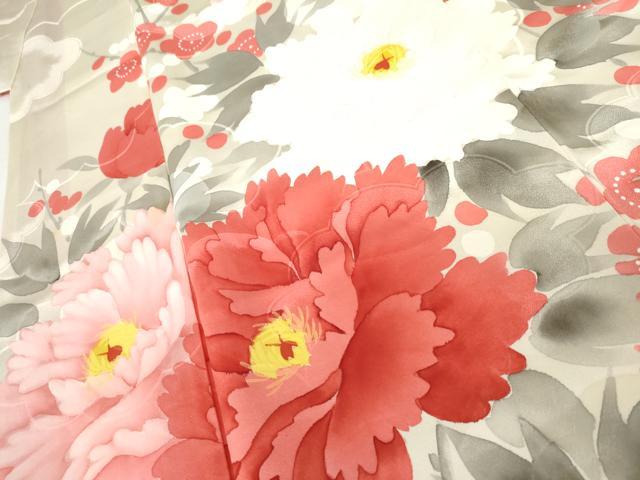 平和屋着物●豪華振袖　手描き　草花文　枝梅　正絹　逸品　AABH3746cs