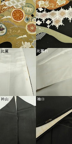 平和屋着物●創業460年・千總　黒留袖　駒刺繍　飛鶴吉祥梅松文　金彩　正絹　逸品　AABH3749cs