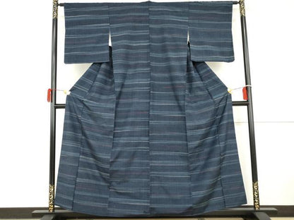 平和屋着物●郡上紬　草木染　横段文　正絹　逸品　AABH3752cs