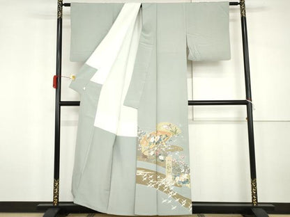 平和屋着物●豪華色留袖　友禅　作家物　駒刺繍　地紙飛鶴花文　鈴乃屋扱い　正絹　逸品　AABH3753cs
