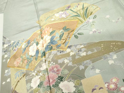 平和屋着物●豪華色留袖　友禅　作家物　駒刺繍　地紙飛鶴花文　鈴乃屋扱い　正絹　逸品　AABH3753cs