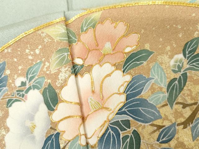 平和屋着物●豪華色留袖　友禅　作家物　駒刺繍　地紙飛鶴花文　鈴乃屋扱い　正絹　逸品　AABH3753cs