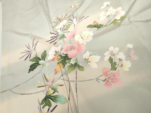 平和屋着物●訪問着　友禅　作家物　枝花文　暈し染め　鈴乃屋扱い　正絹　逸品　AABH3757cs
