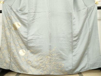 平和屋着物●訪問着　雪輪萩文　枝葉シルエット　金彩　正絹　逸品　AABH3763cs