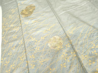 平和屋着物●訪問着　雪輪萩文　枝葉シルエット　金彩　正絹　逸品　AABH3763cs