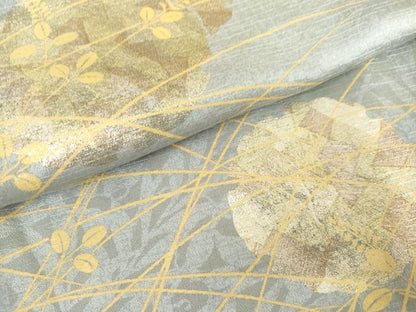 平和屋着物●訪問着　雪輪萩文　枝葉シルエット　金彩　正絹　逸品　AABH3763cs