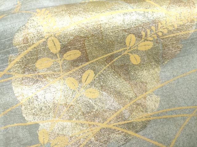 平和屋着物●訪問着　雪輪萩文　枝葉シルエット　金彩　正絹　逸品　AABH3763cs