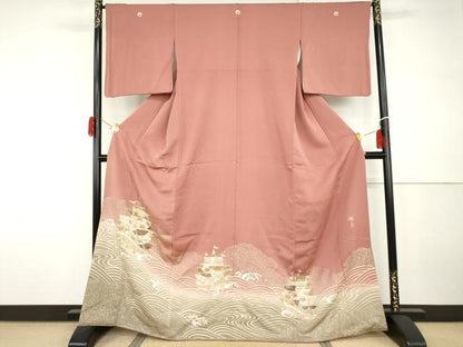 平和屋着物●豪華色留袖　友禅　龍泉　南蛮船　暈し染め　金彩　正絹　逸品　AABH3766cs