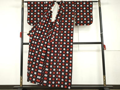 平和屋着物●久留米絣　単衣　十字丸文　綿　逸品　AABH3767cs