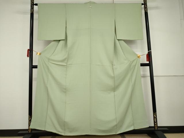 平和屋着物●上質な色無地　よろけ縞地紋　夏虫色　正絹　逸品　AABH3769cs