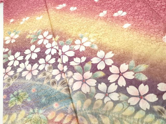 平和屋着物●岩田吉弘　振袖　流水草花文　暈し染め　金彩　金通し地　正絹　逸品　AABH3775cs