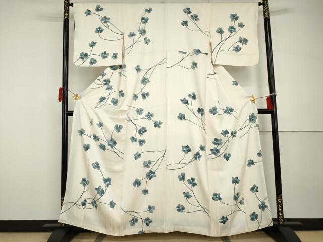 平和屋着物○上質な小紋 ろうけつ染め 枝花文 正絹 逸品 AABH3778cs