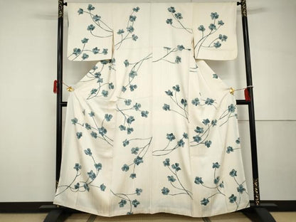 平和屋着物●上質な小紋　ろうけつ染め　枝花文　正絹　逸品　AABH3778cs
