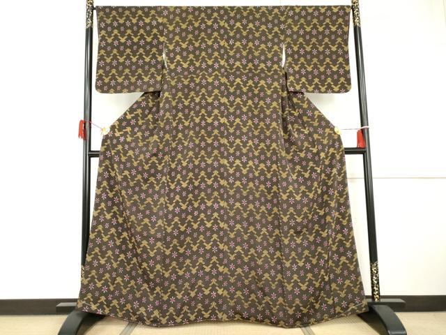 平和屋着物○上質な小紋 型染め 幾何学花文 正絹 逸品 AABH3782cs