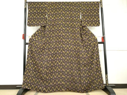 平和屋着物●上質な小紋　型染め　幾何学花文　正絹　逸品　AABH3782cs