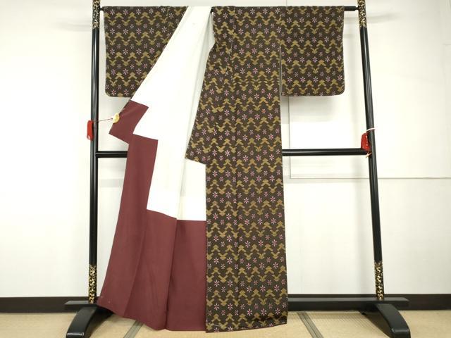 平和屋着物●上質な小紋　幾何学花文　正絹　逸品　AABH6929ph 平和屋着物○上質な小紋 型染め 幾何学花文 正絹 逸品 AABH3782cs