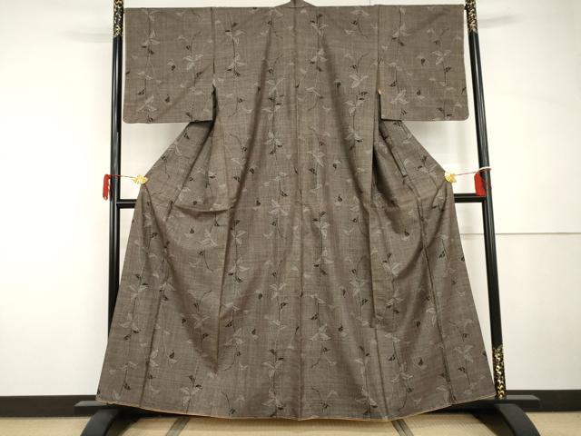平和屋着物●本場大島紬　一元7マルキ　泥染め　枝葉文　正絹　逸品　未使用　AABH3784cs 平和屋着物○本場大島紬 一元7マルキ 泥染め 枝葉文 正絹 逸品 未