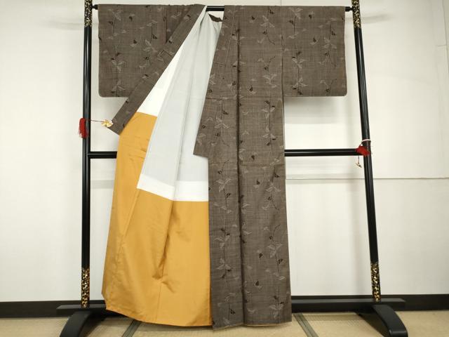 平和屋着物●本場大島紬　一元7マルキ　泥染め　枝葉文　正絹　逸品　未使用　AABH3784cs 平和屋着物○本場大島紬 一元7マルキ 泥染め 枝葉文 正絹 逸品 未