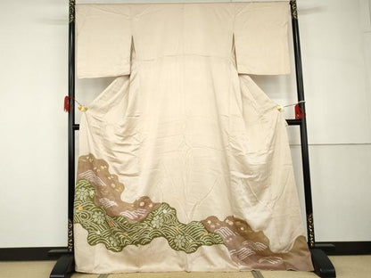 平和屋着物●豪華色留袖　駒刺繍　絞り　吹き寄せ花文　金糸　金彩　正絹　逸品　AABH3786cs