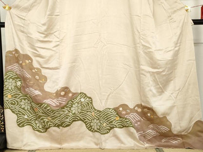 平和屋着物●豪華色留袖　駒刺繍　絞り　吹き寄せ花文　金糸　金彩　正絹　逸品　AABH3786cs