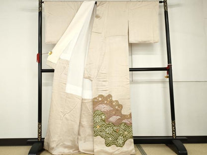 平和屋着物●豪華色留袖　駒刺繍　絞り　吹き寄せ花文　金糸　金彩　正絹　逸品　AABH3786cs