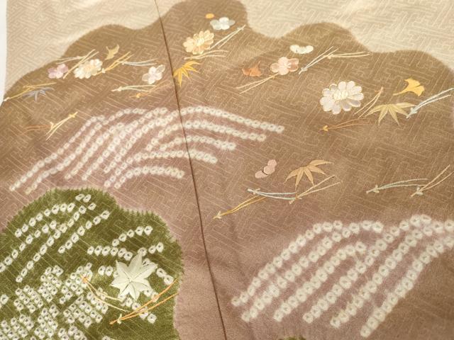 平和屋着物●豪華色留袖　駒刺繍　絞り　吹き寄せ花文　金糸　金彩　正絹　逸品　AABH3786cs
