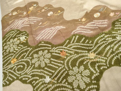 平和屋着物●豪華色留袖　駒刺繍　絞り　吹き寄せ花文　金糸　金彩　正絹　逸品　AABH3786cs