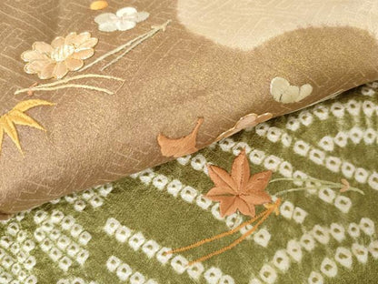 平和屋着物●豪華色留袖　駒刺繍　絞り　吹き寄せ花文　金糸　金彩　正絹　逸品　AABH3786cs