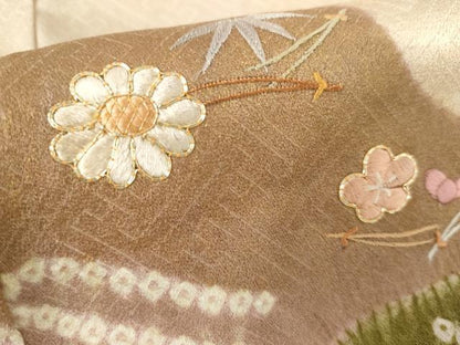 平和屋着物●豪華色留袖　駒刺繍　絞り　吹き寄せ花文　金糸　金彩　正絹　逸品　AABH3786cs