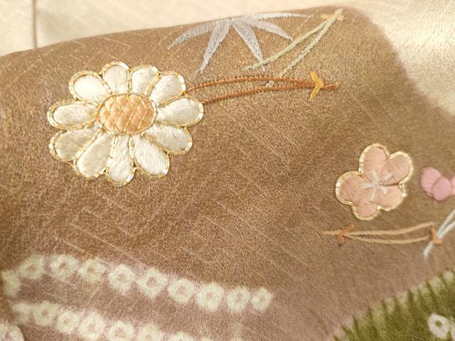 平和屋着物●豪華色留袖　駒刺繍　絞り　吹き寄せ花文　金糸　金彩　正絹　逸品　AABH3786cs