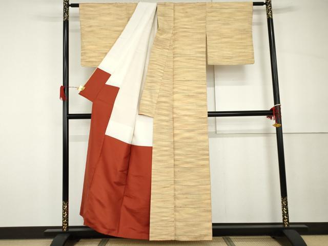 平和屋着物●上質な紬　変わり横段文　正絹　逸品　AABH3788cs 平和屋着物○上質な紬 変わり横段文 正絹 逸品 AABH3788cs