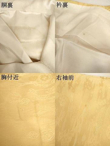平和屋着物●上質な色無地　吉祥飛鳥地紋　卵色　正絹　逸品　AABH3789cs
