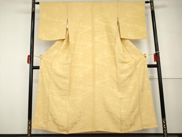 平和屋着物●上質な色無地　吉祥飛鳥地紋　卵色　正絹　逸品　AABH3789cs
