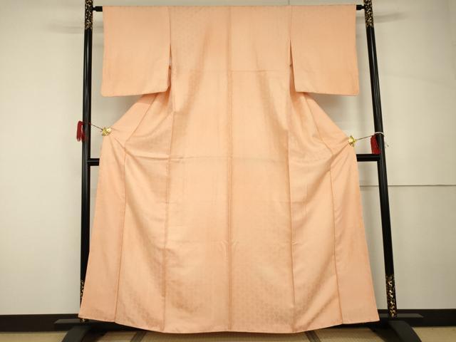平和屋着物●上質な色無地　花尽くし地紋　一斤染色　正絹　逸品　AABH3790cs