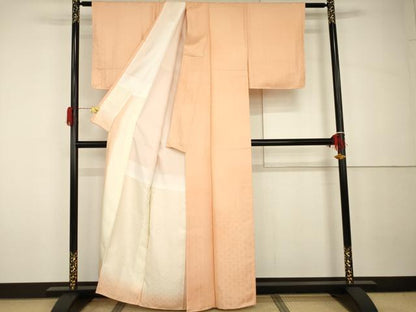 平和屋着物●上質な色無地　花尽くし地紋　一斤染色　正絹　逸品　AABH3790cs