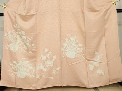 平和屋着物●訪問着　刺繍　花車飾花文　正絹　逸品　AABH3793cs