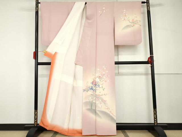 平和屋着物●訪問着　友禅　枝梅文　暈し染め　正絹　逸品　AABH3794cs
