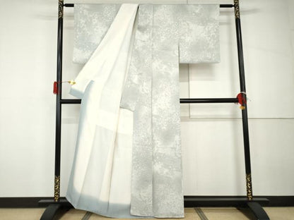平和屋着物●上質な小紋　レリーフ染め　切嵌草花文　暈し染め　正絹　逸品　AABH3796cs