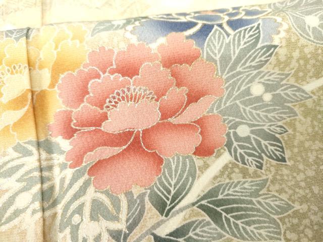 平和屋着物●訪問着　絞り　鴛鴦草花文　暈し染め　金彩　正絹　逸品　AABH3800cs