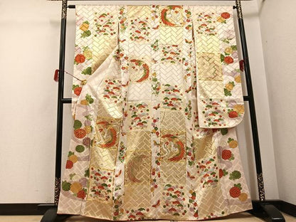 平和屋着物●豪華振袖　駒刺繍　鳳凰草花舞蝶文　金彩　正絹　逸品　AABH3801ph