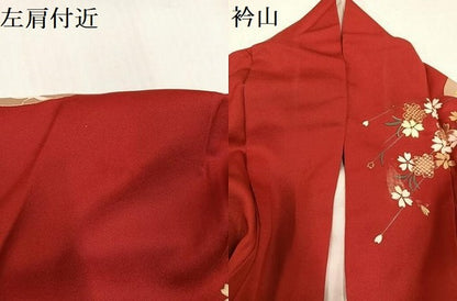 平和屋着物●豪華振袖　駒刺繍　御所車群れ鶴扇面花文　金彩　正絹　逸品　AABH3802ph