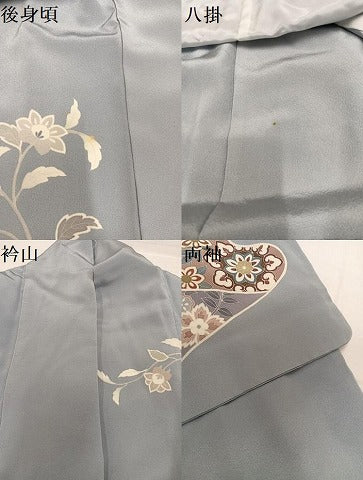 平和屋着物●訪問着　友禅　作家物　駒刺繍　更紗鴛鴦花文　金彩　浜ちりめん　反端付き　正絹　逸品　AABH3804ph