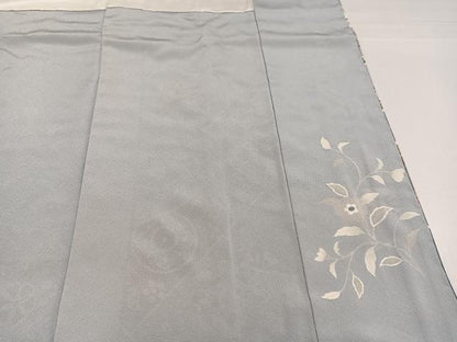 平和屋着物●訪問着　友禅　作家物　駒刺繍　更紗鴛鴦花文　金彩　浜ちりめん　反端付き　正絹　逸品　AABH3804ph
