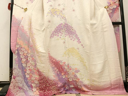 平和屋着物●豪華振袖・長襦袢(袷)セット　辻が花　暈し染め　銀通し地　ロング丈　正絹　逸品　AABH3811ph