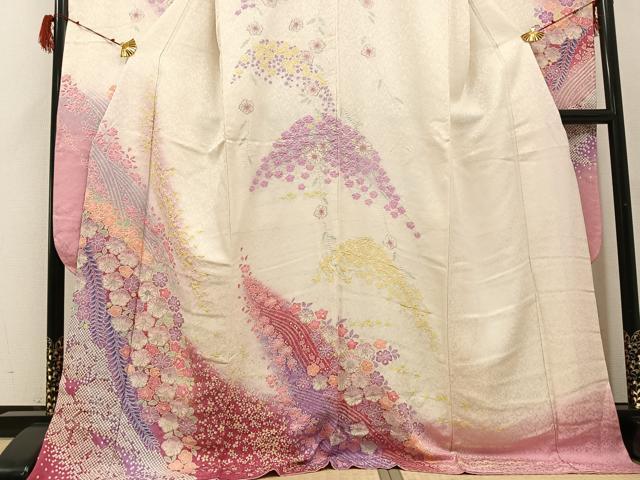 平和屋着物●豪華振袖・長襦袢(袷)セット　辻が花　暈し染め　銀通し地　ロング丈　正絹　逸品　AABH3811ph