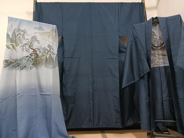 平和屋着物●男性　本場大島紬　アンサンブル　長襦袢(袷)セット　100亀甲　総詰め　正絹　逸品　AABH3812ph