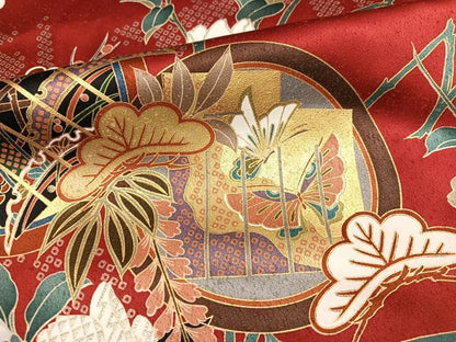 平和屋着物●豪華振袖　駒刺繍　草花文　暈し染め　金彩　正絹　逸品　AABH3814ph