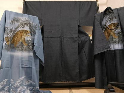 平和屋着物●男性　お召　アンサンブル　長襦袢(無双仕立て)セット　正絹　逸品　未使用　AABH3815ph